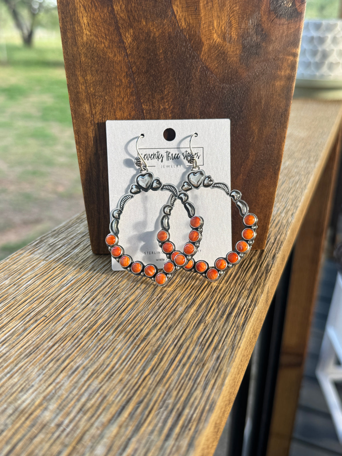 Orange Spiny Hoop heart opt Dangle Earrings, Annie Hoskie