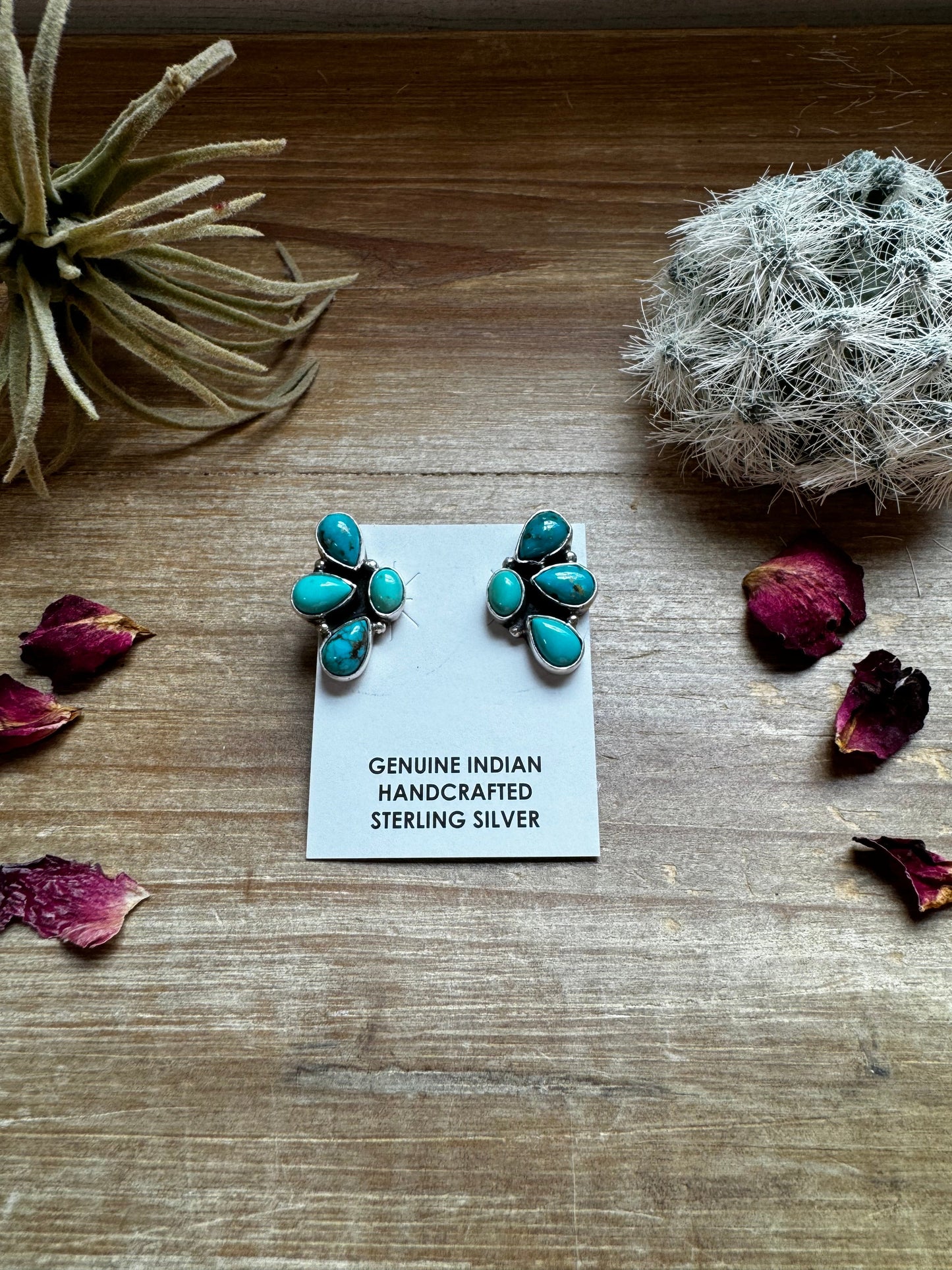 Kingman Turquoise Stud Earrings – Sterling Silver – Navajo Made by Marcella James