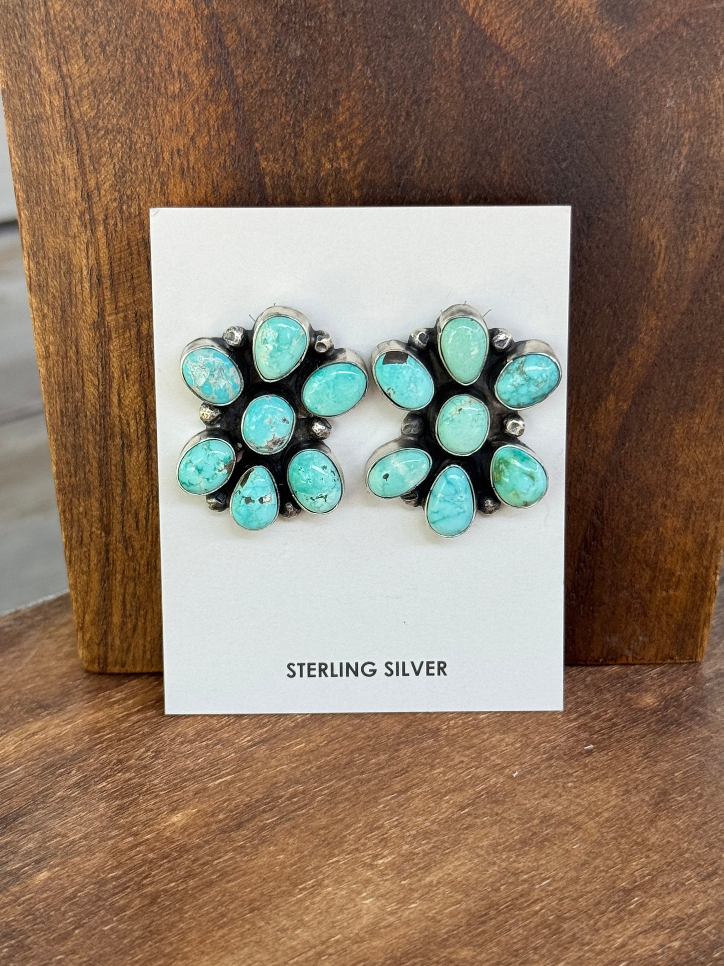 7 Stone Turquoise Cluster Earrings