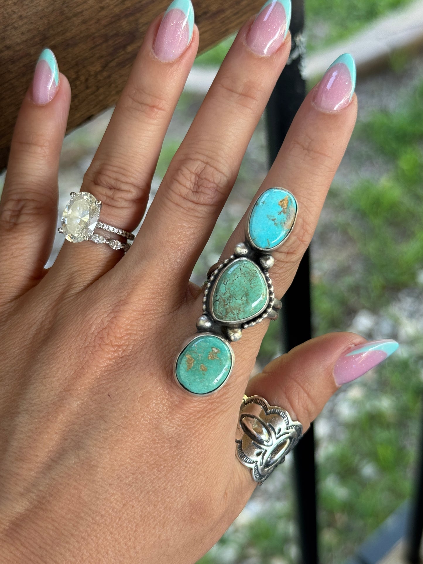 3-Stone Turquoise Adj Ring