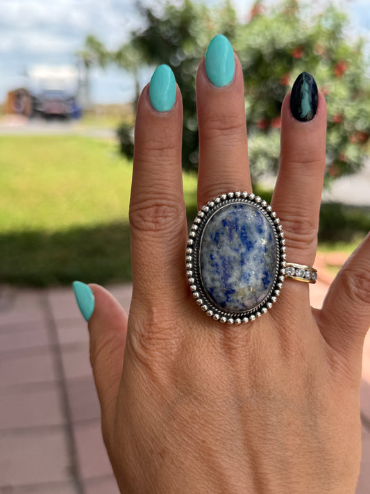 Lapis Denim Oval Adjustable Ring