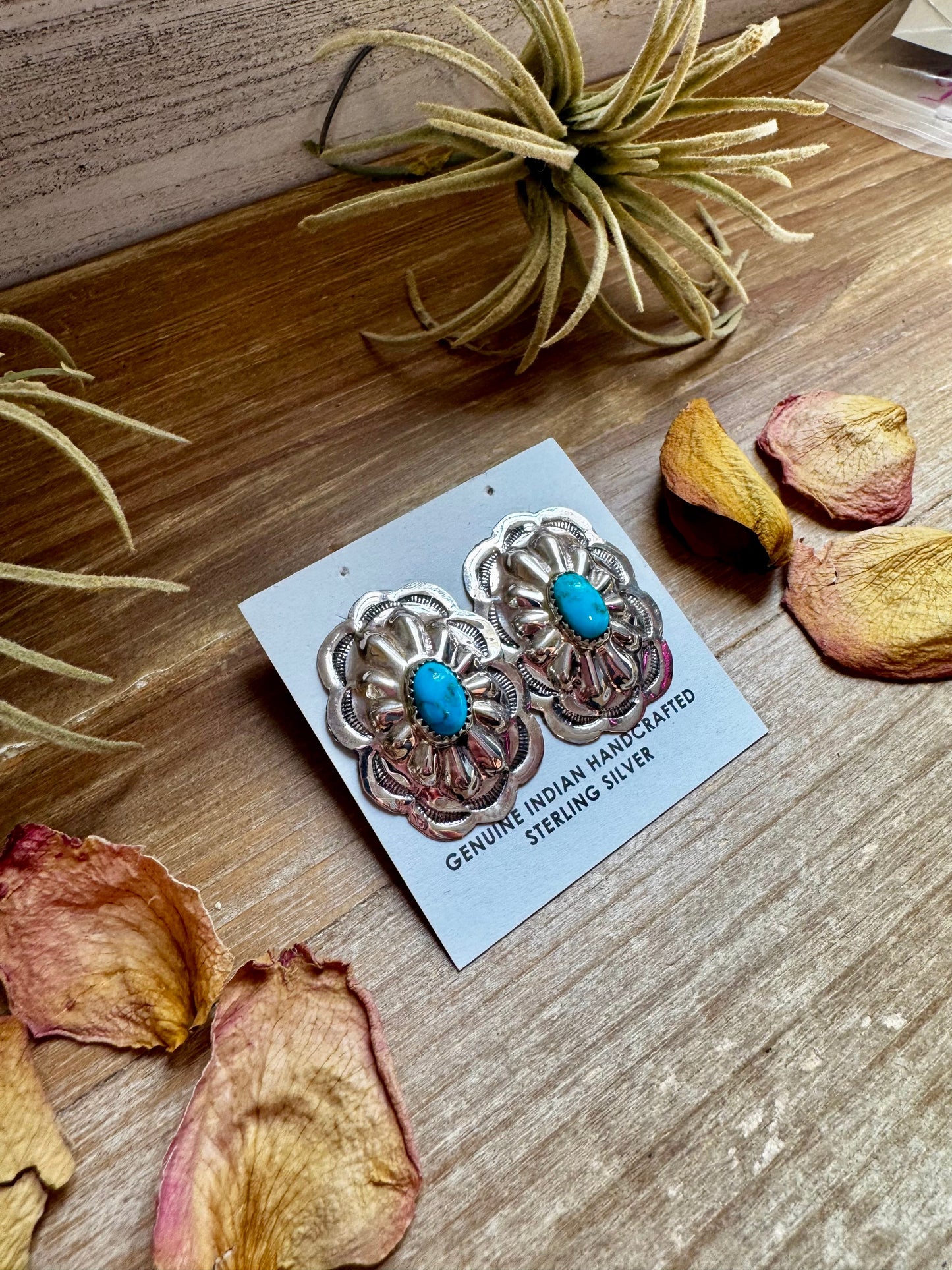 Rectangle Concho Earrings – Kingman Turquoise, Sterling Silver