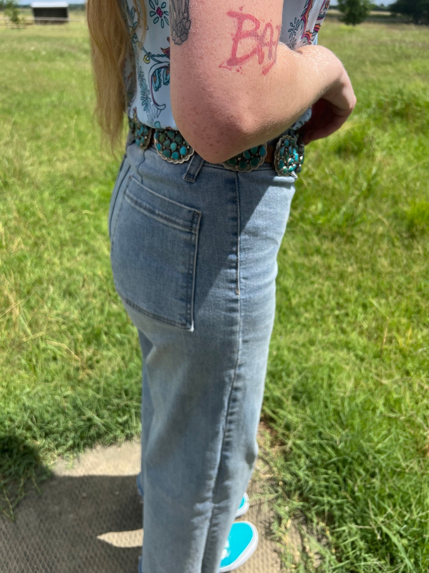 Turquoise Concho Belt – Sterling Silver – Native Made DM – One of a Kind