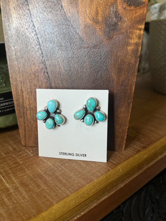 Carico Lake Turquouise Cluster Earrings, 4 stone, Opt 2