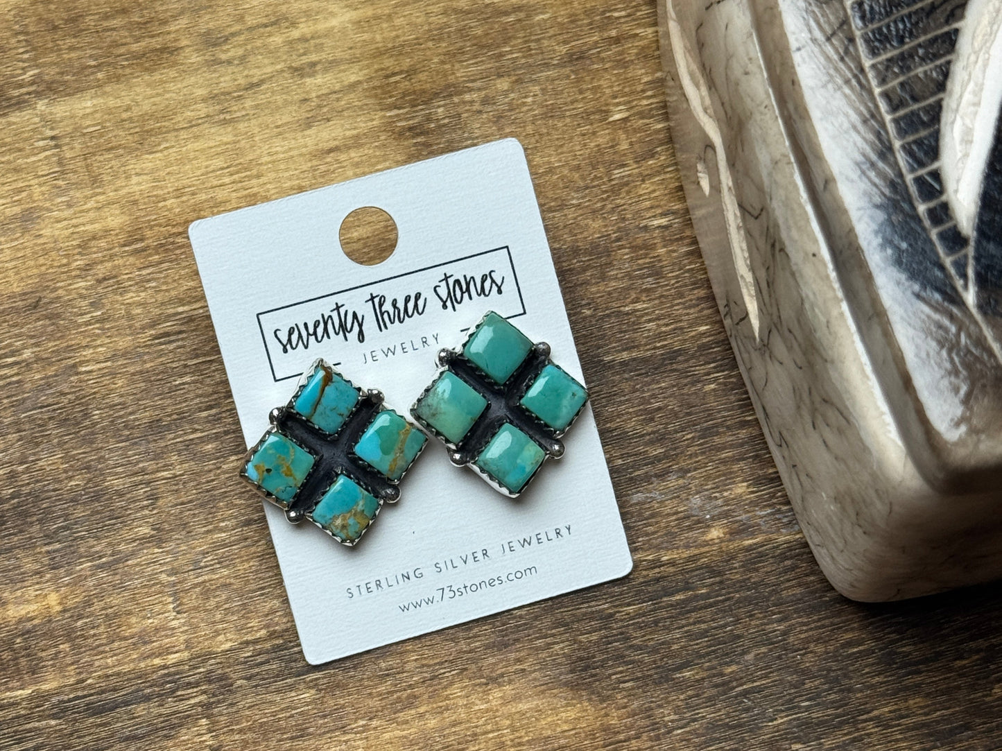4 Square Stone Turquoise Earrings