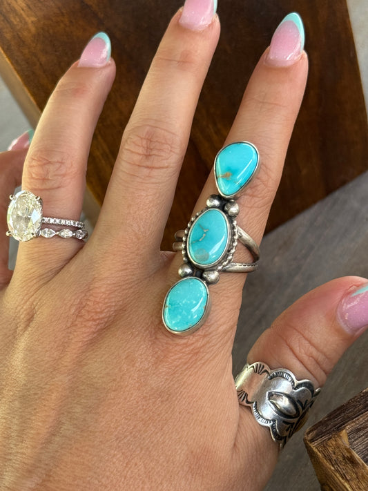 3 Turquoise Stone Adjustable Ring B
