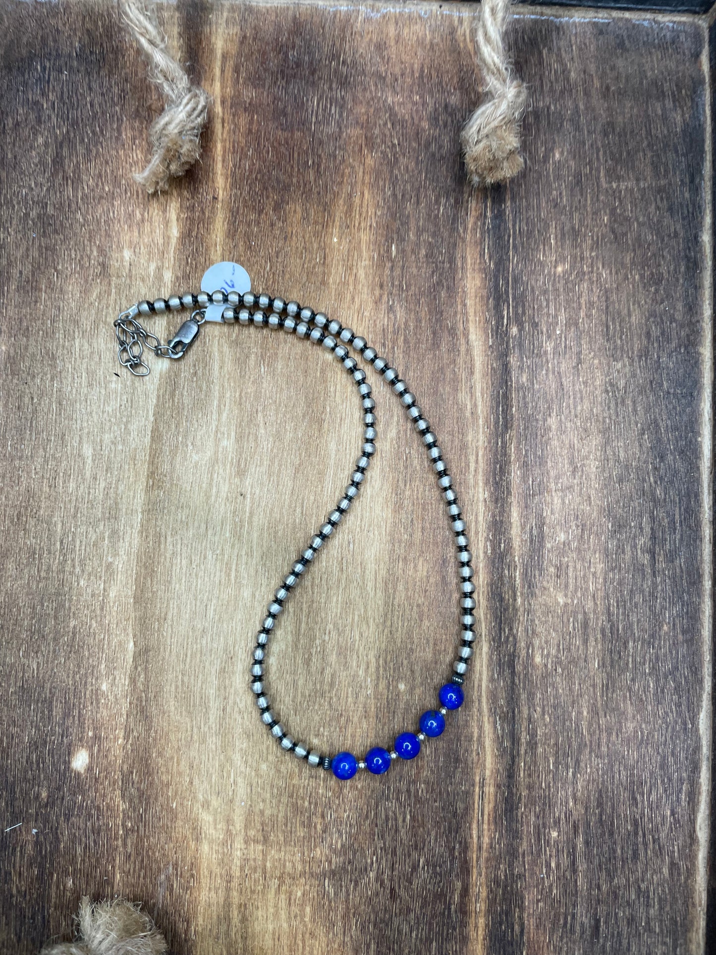 4mm Navajo Pearl Necklace + Lapis 14” w/ extender