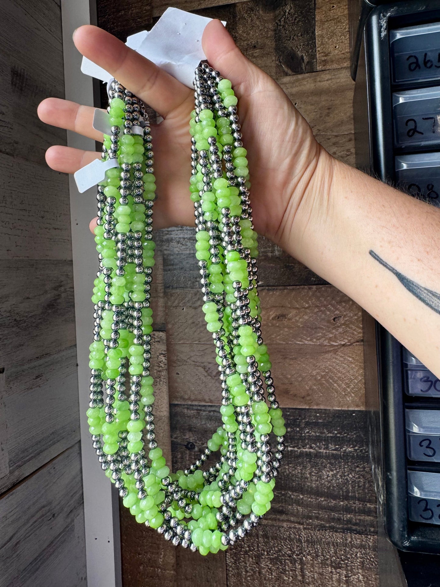 Jade Dye Green & Sterling Silver Pearl Necklace – 21 ¾” Plus Extender