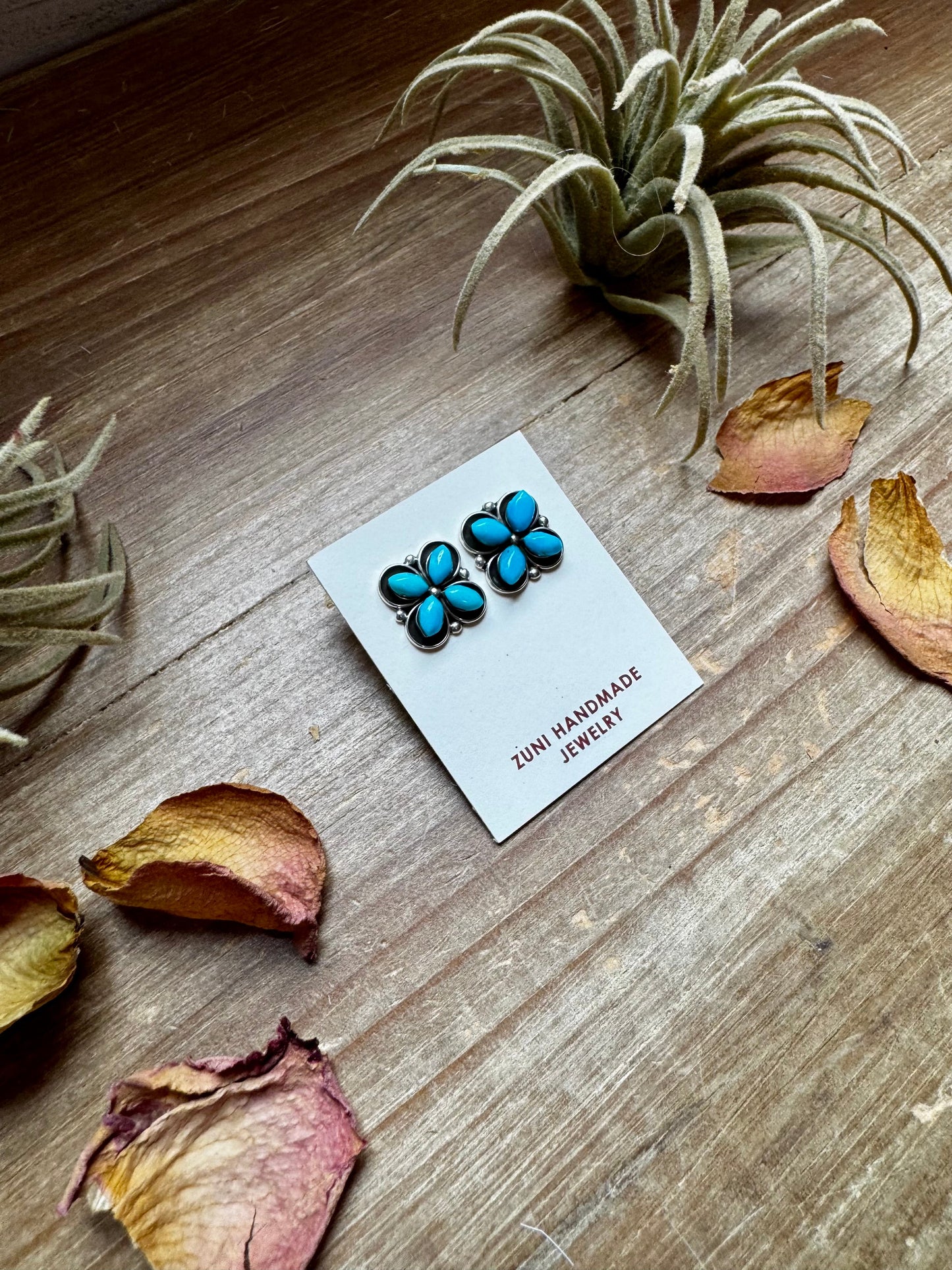 Zuni Stud Earrings – Turquoise & Sterling Silver