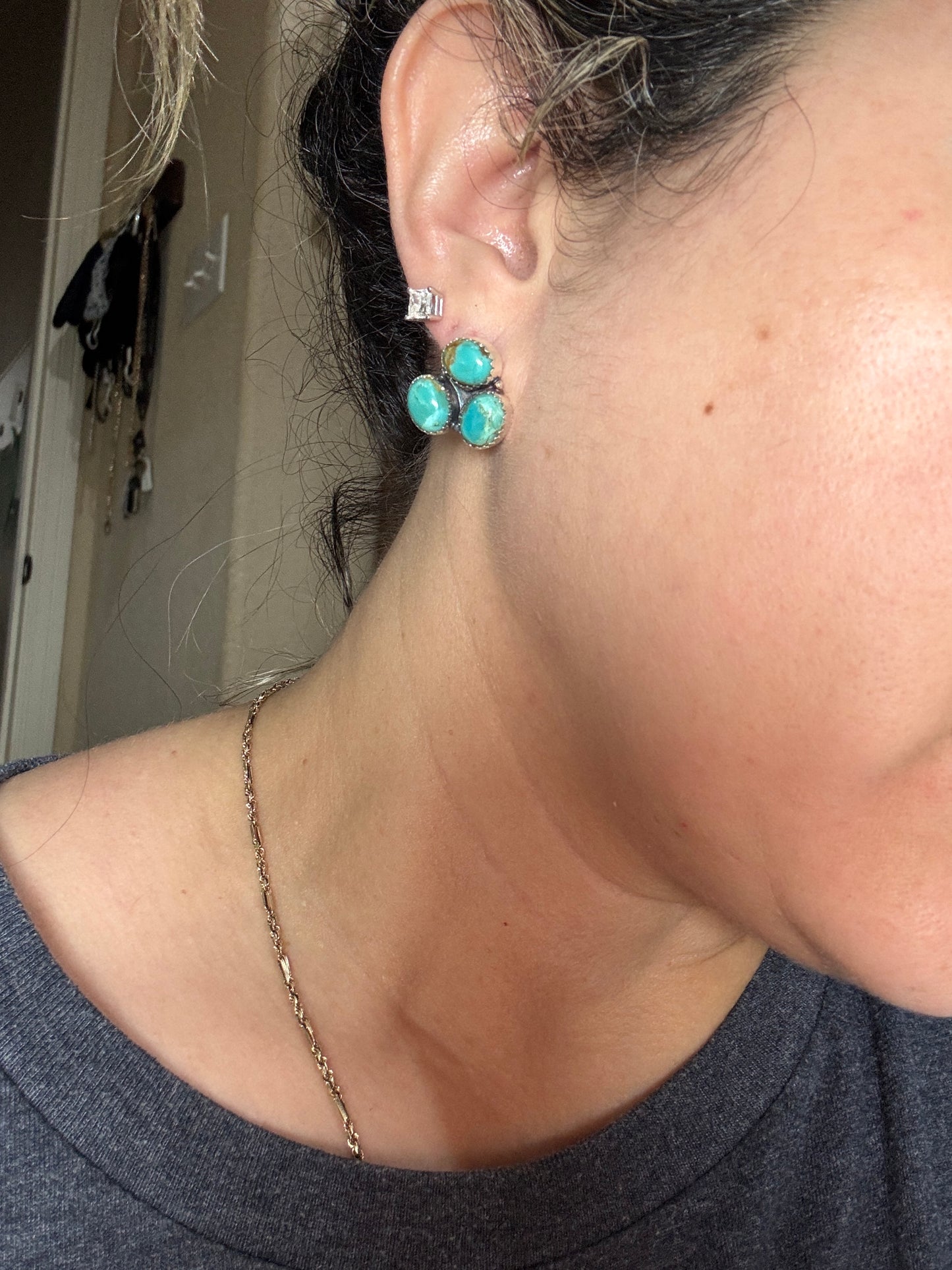 3/4” 3 stone Turquoise Earrings