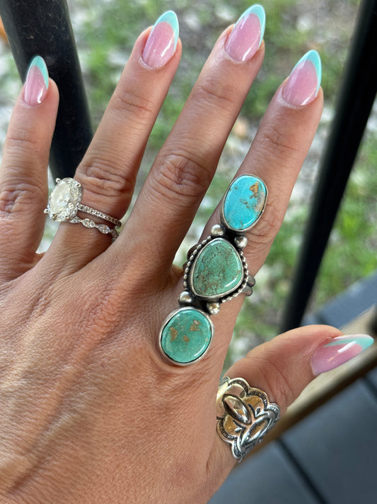 3-Stone Turquoise Adj Ring