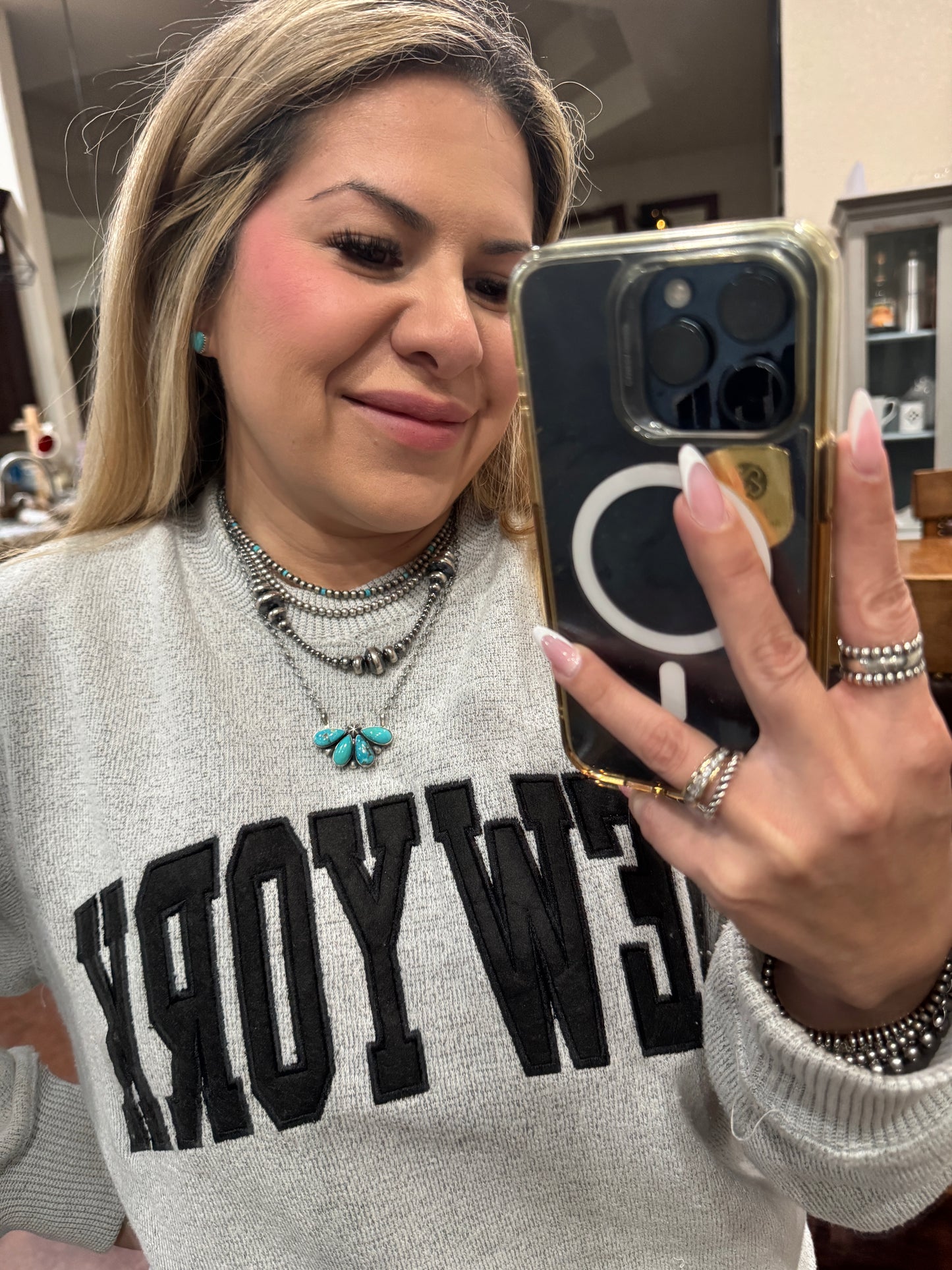 Half Turquoise Cluster Necklace