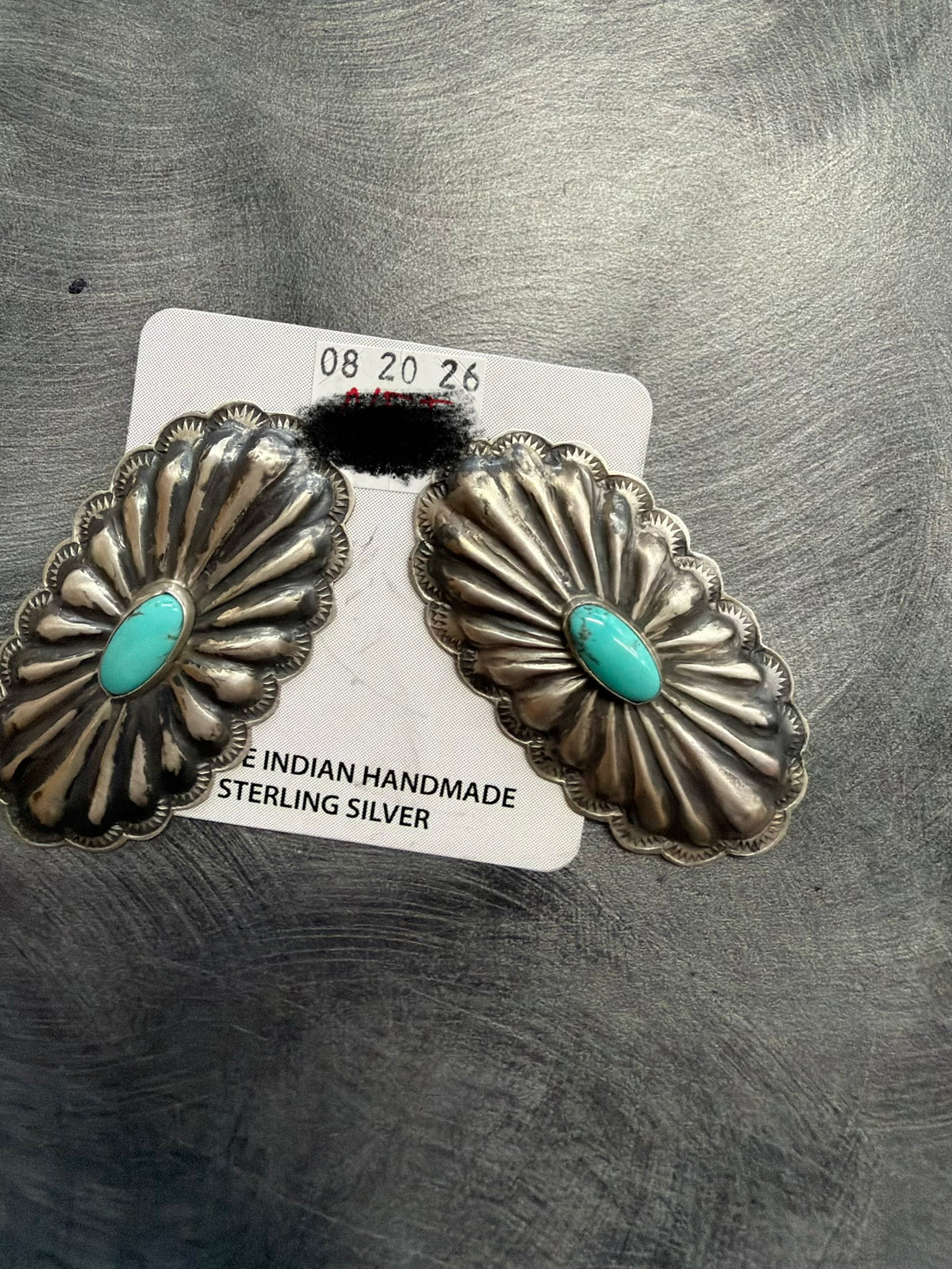 Rita Lee Navajo Hand Stamped Sterling Silver & Turquoise Long Concho Post Earrings