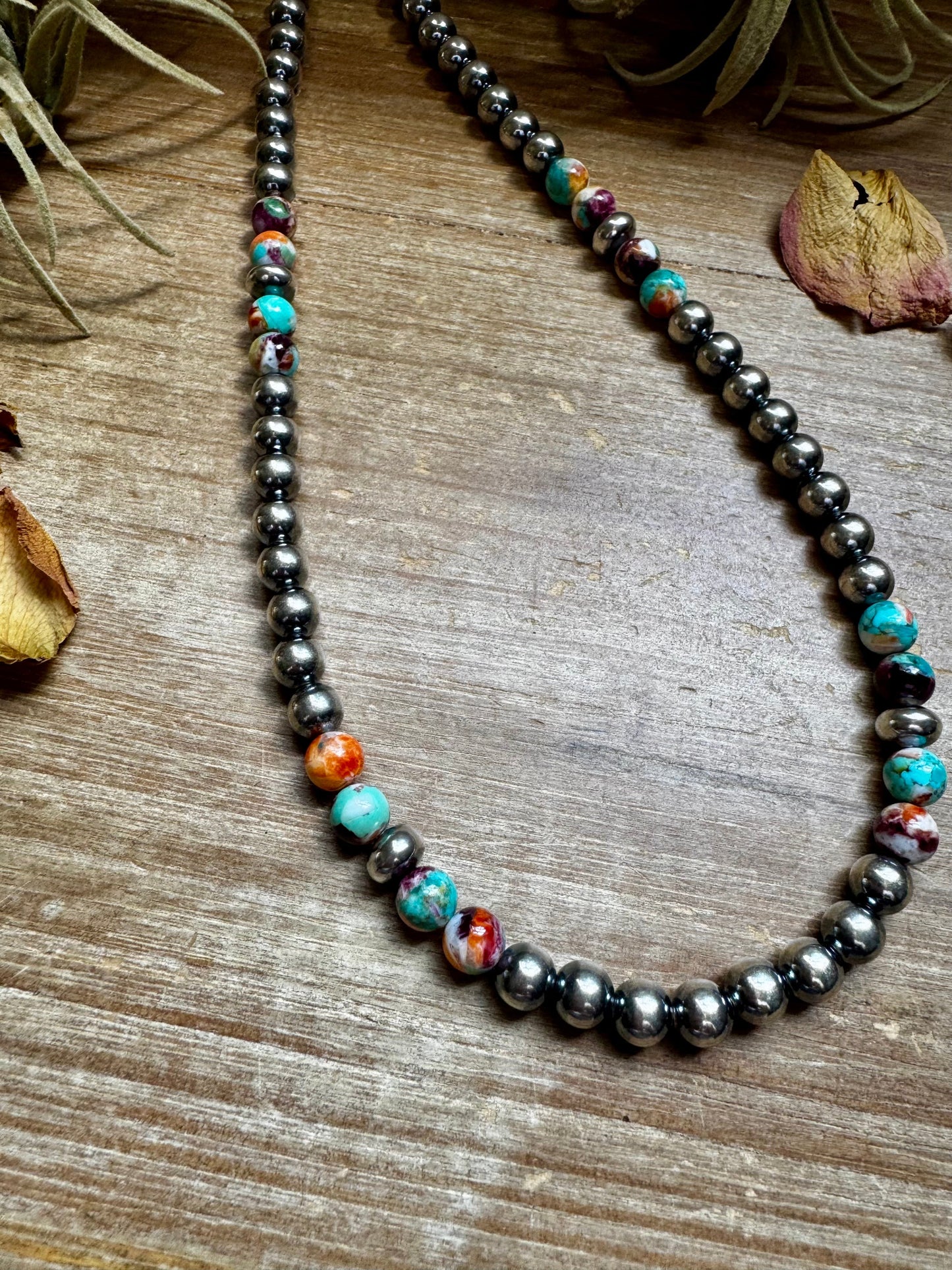 Mohave Turquoise Mix & Sterling Silver Necklace – 8 mm Beads – 19 Inch + Extender