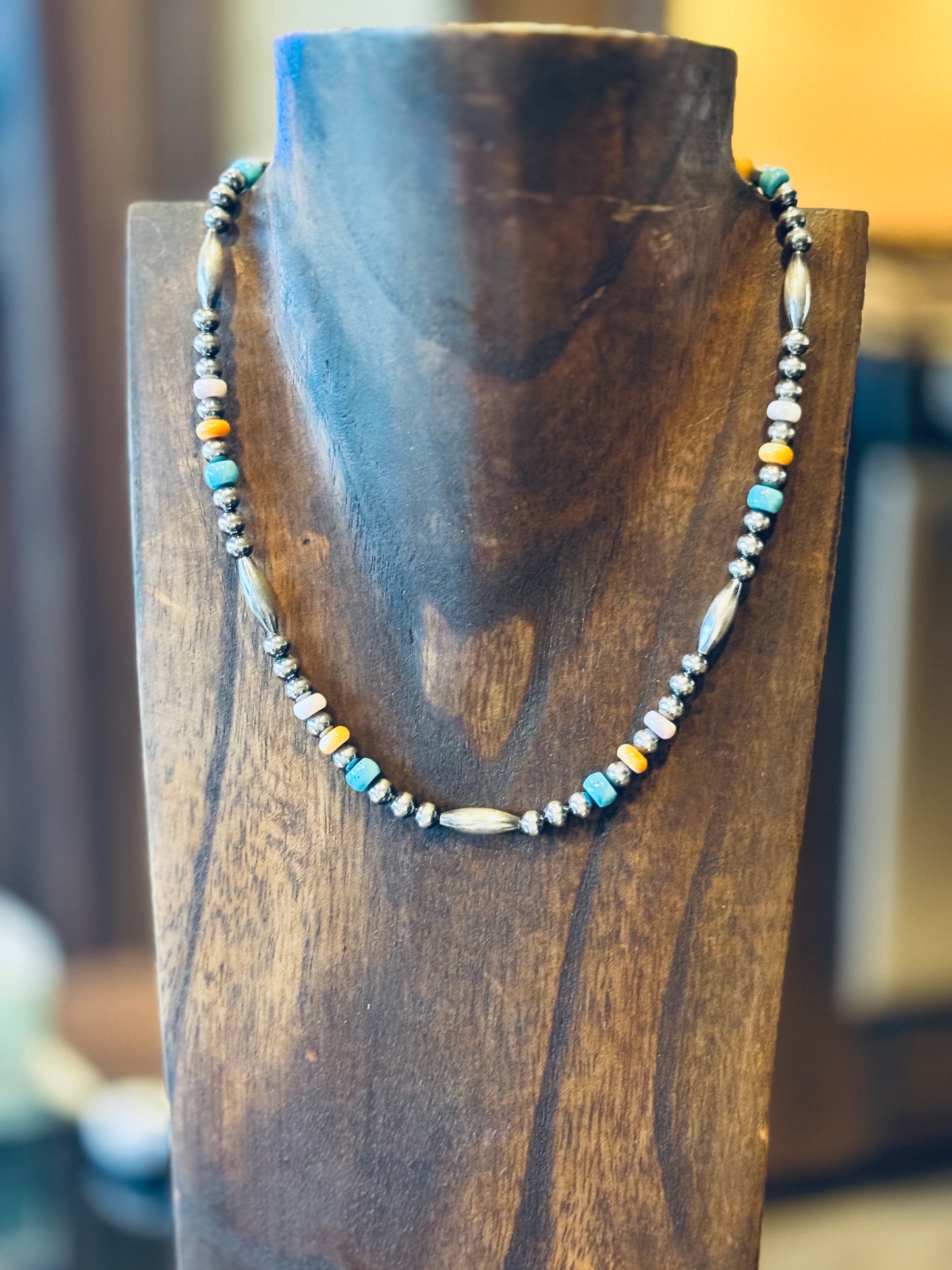 Melon Sterling Pearl and Multicolor stone necklace 16"