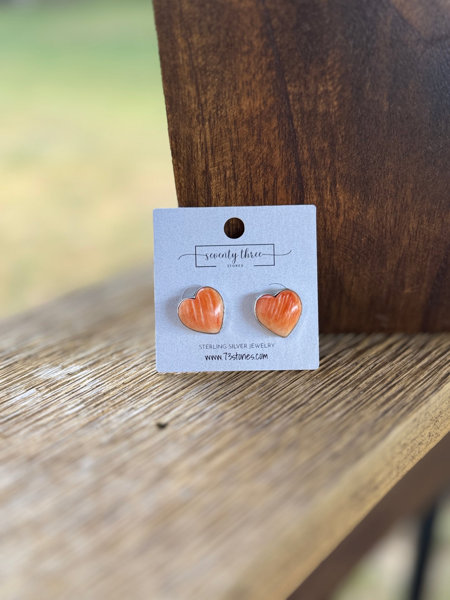 Orange Spiny Heart Stud Earrings