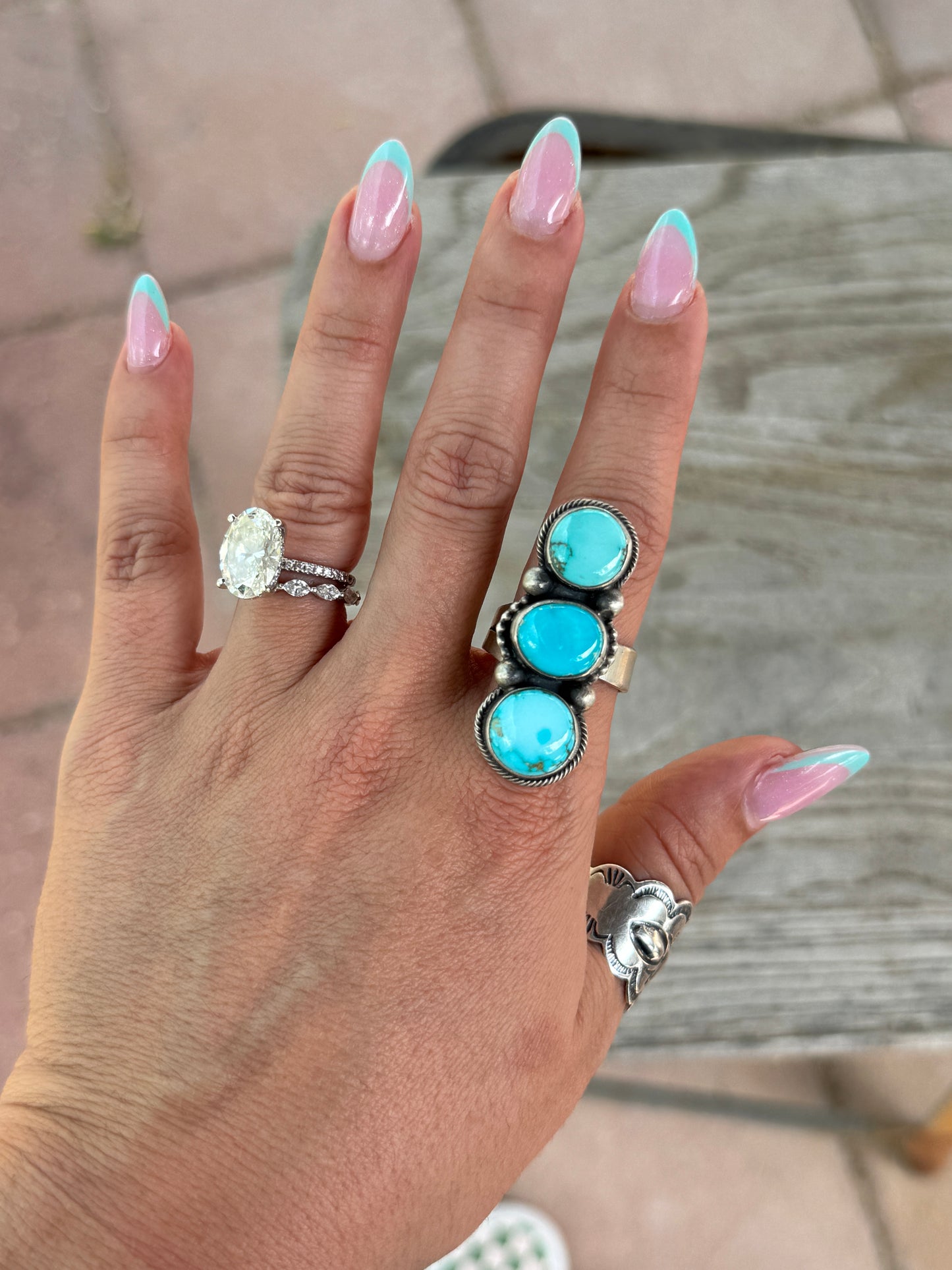 3 stone Turq Adj Ring