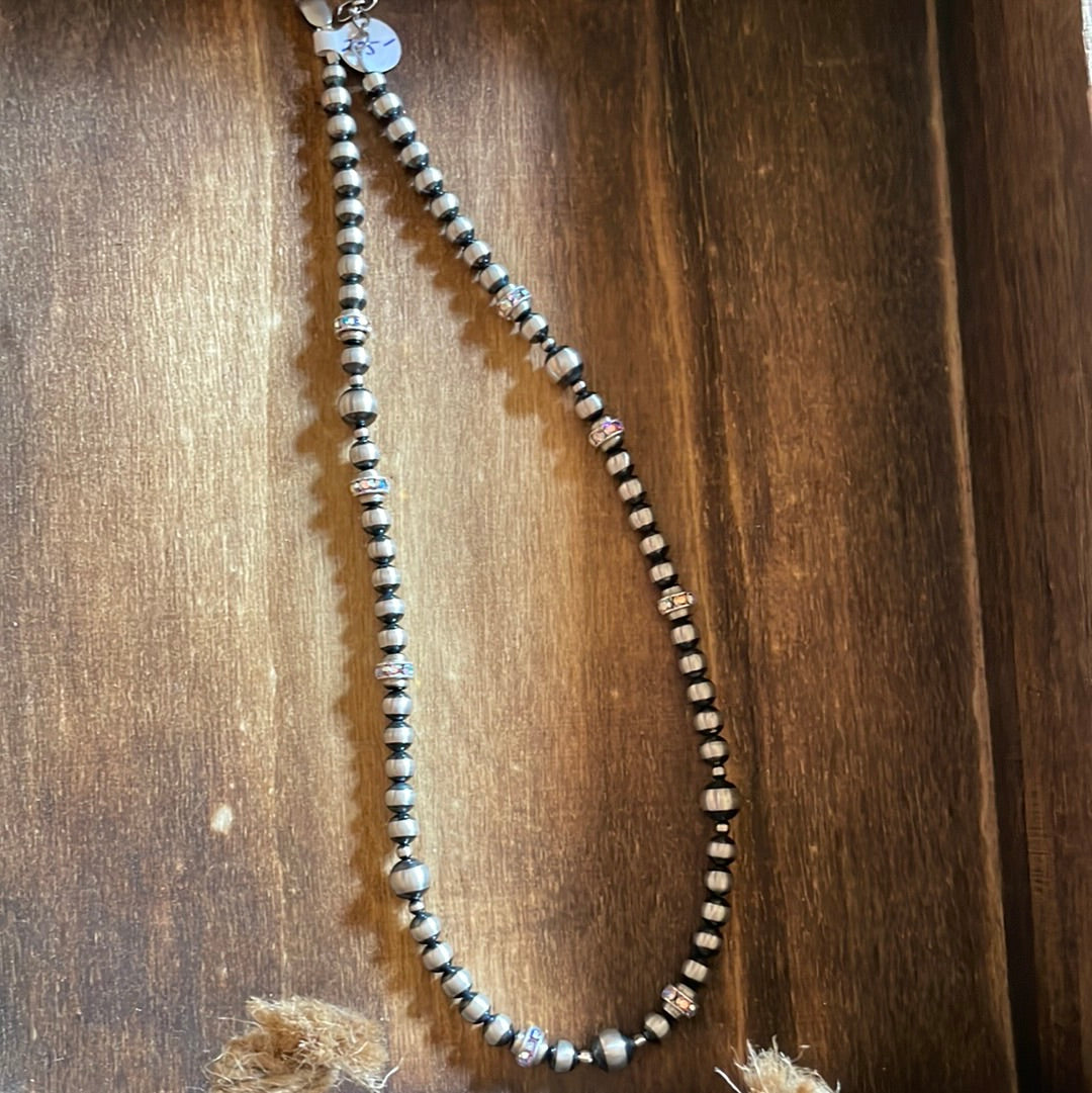 6mm 18" Navajo Pearls with irridescent Diamonds (Swarovski)