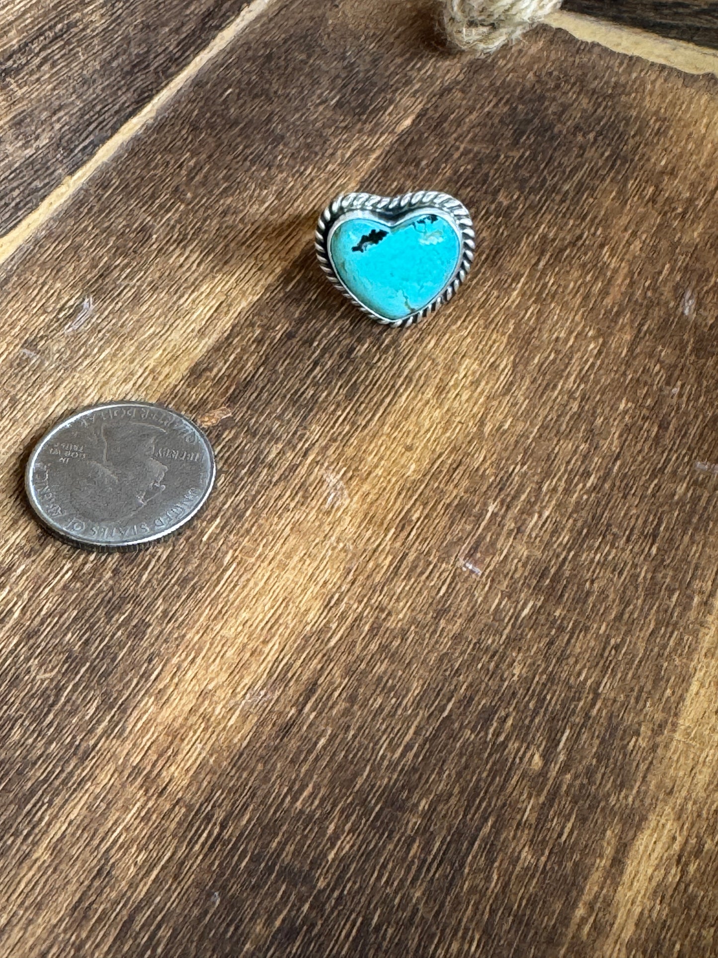 Turquoise Heart Adj Sterling Silver Navajo Ring by Dixon