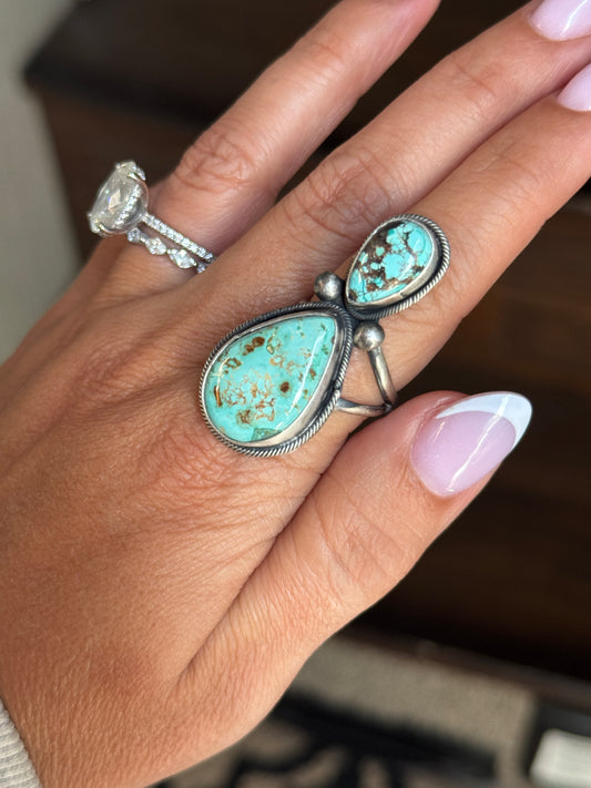 Turquoise Mix Two stone Adjustable Ring