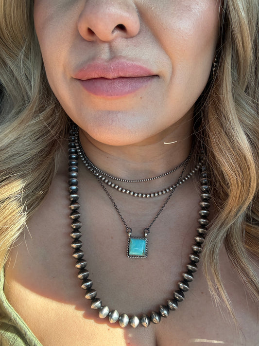 Johnny Dixon kingman turquoise square bar necklace