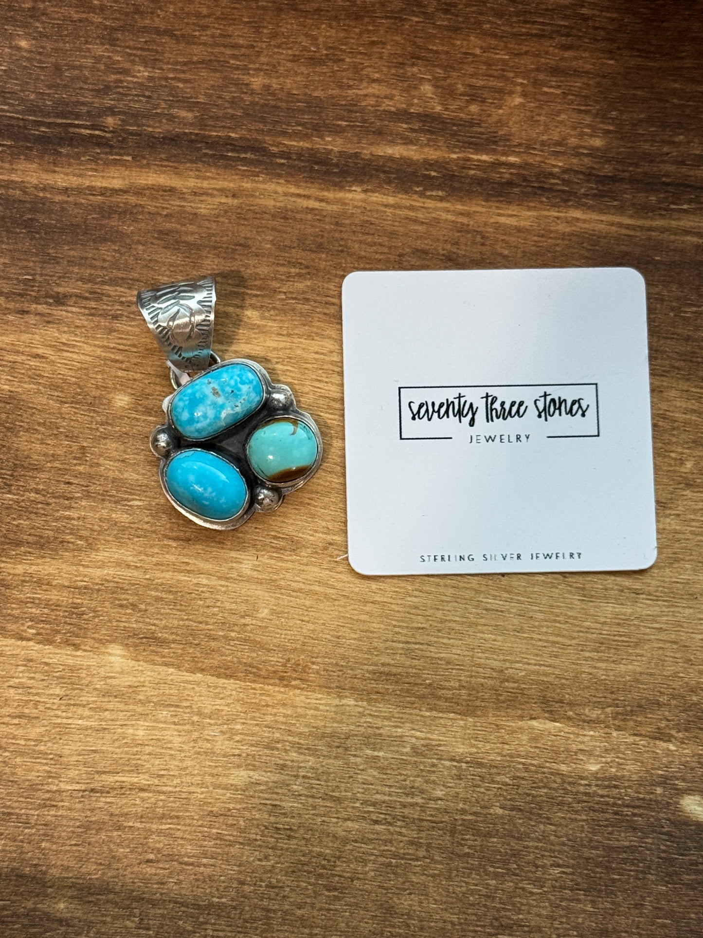 Turquoise Sampler 3 stone Pendant 1.5"