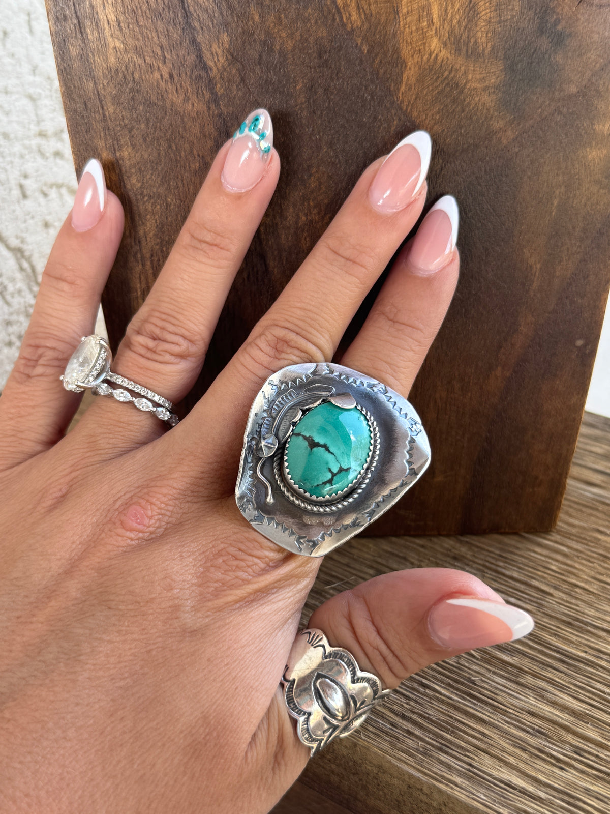 Turquoise Cowboy Hat Ring, Adjustable band, Yazzie