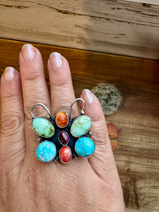 Butterfly Ring - Adjustable - Mix Stone & Sterling Silver III