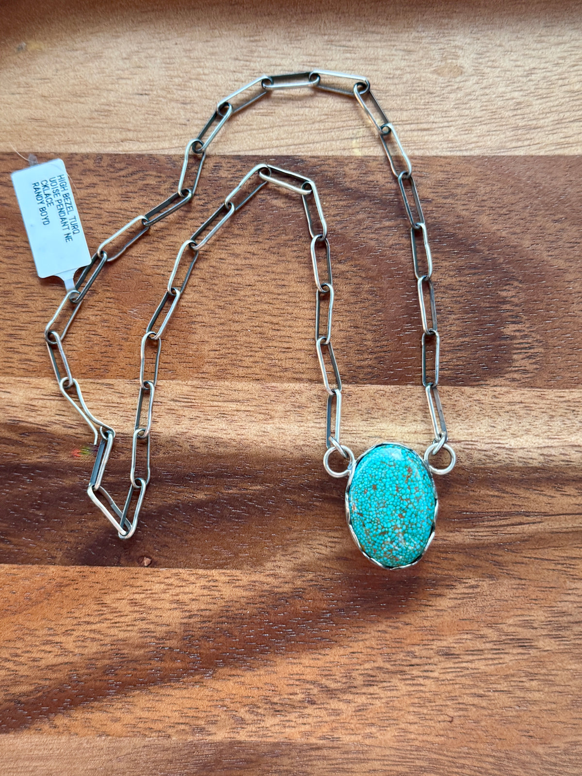 Webbed Kingman Turquoise Chunky High Bezel Bar Necklace