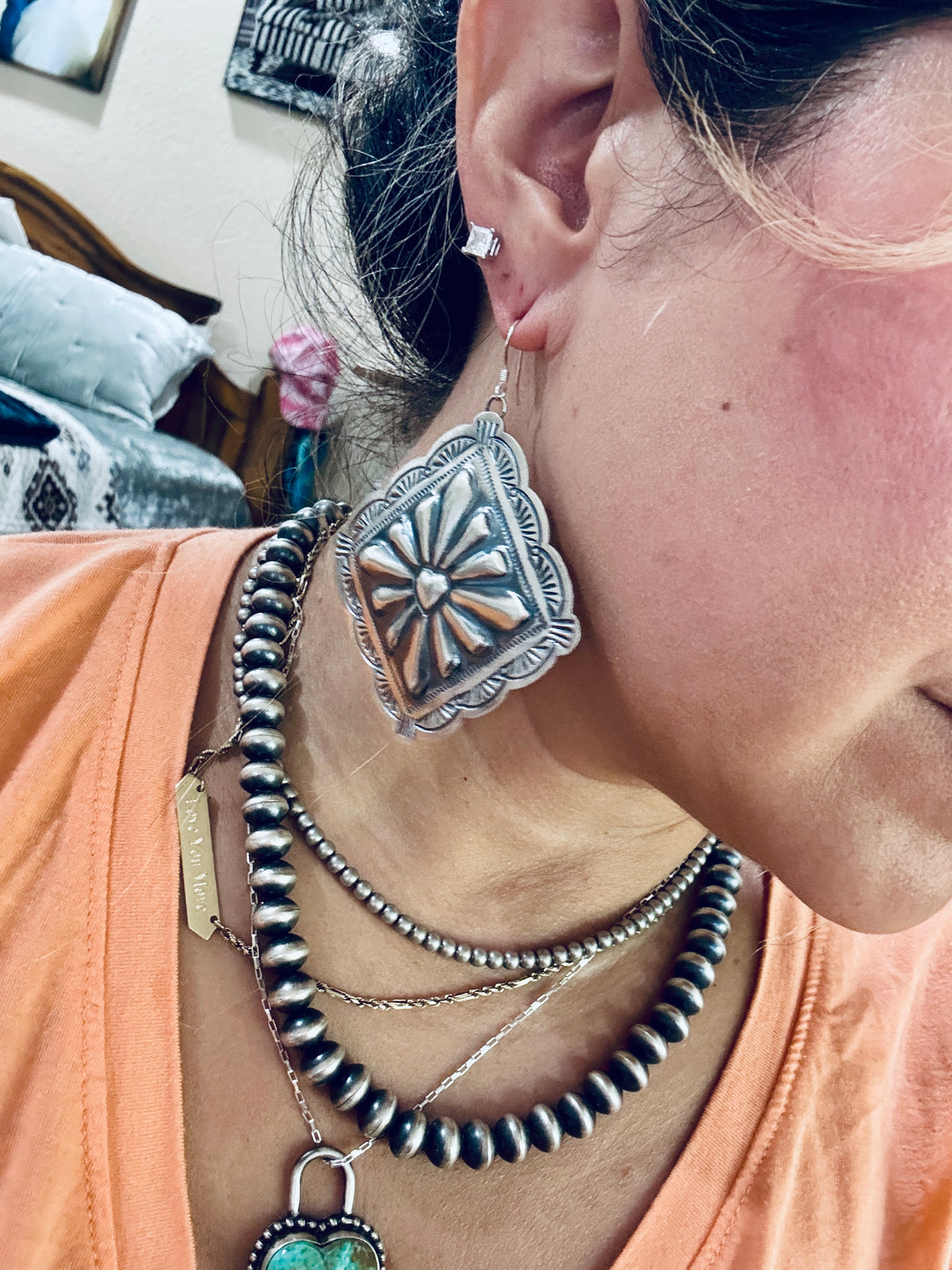 Sterling Concho Heart Earrings