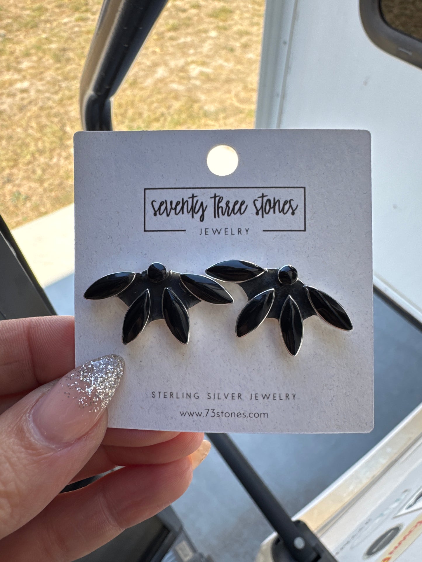 1" 1/2 Flower Cluster Onyx Earrings