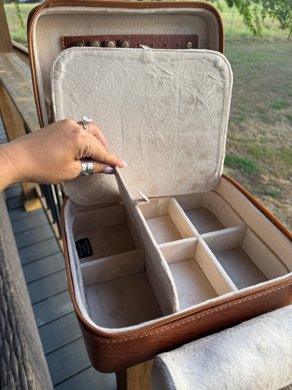 Brown Leather Jewelry Case Square