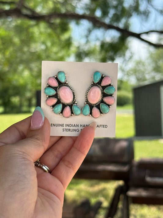 Half Cluster Pink +Turquoise 1.5"