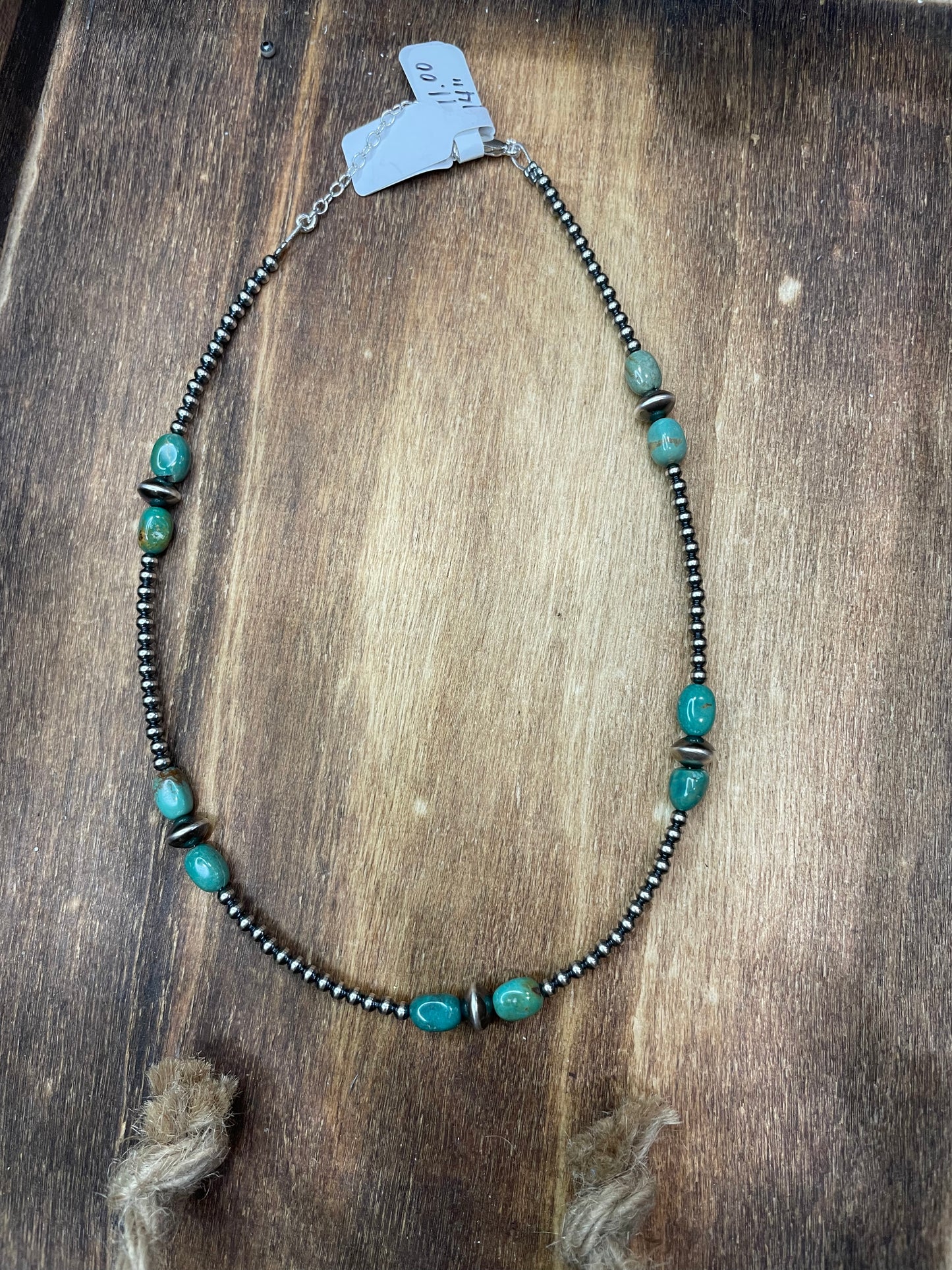 3mm Navajo pearl Necklace with Sonoran Turquoise 6mm saucer