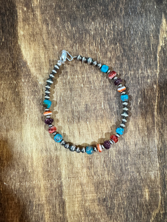 Multicolor bracelet with Sterling Pearls 4mm 5mm