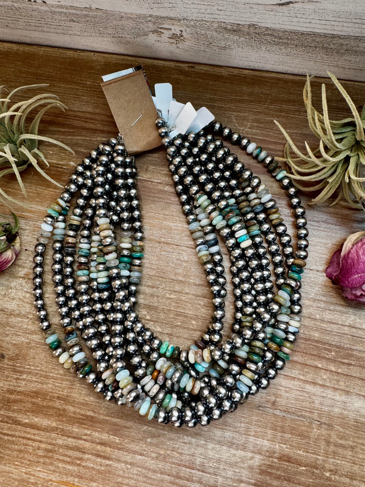 Peruvian Opal & Sterling Silver Pearl Necklace – 8mm – Handmade by The Bijoux FAB – 18"