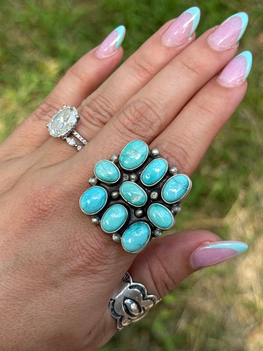 9 Stone Adjustable Ring turquoise