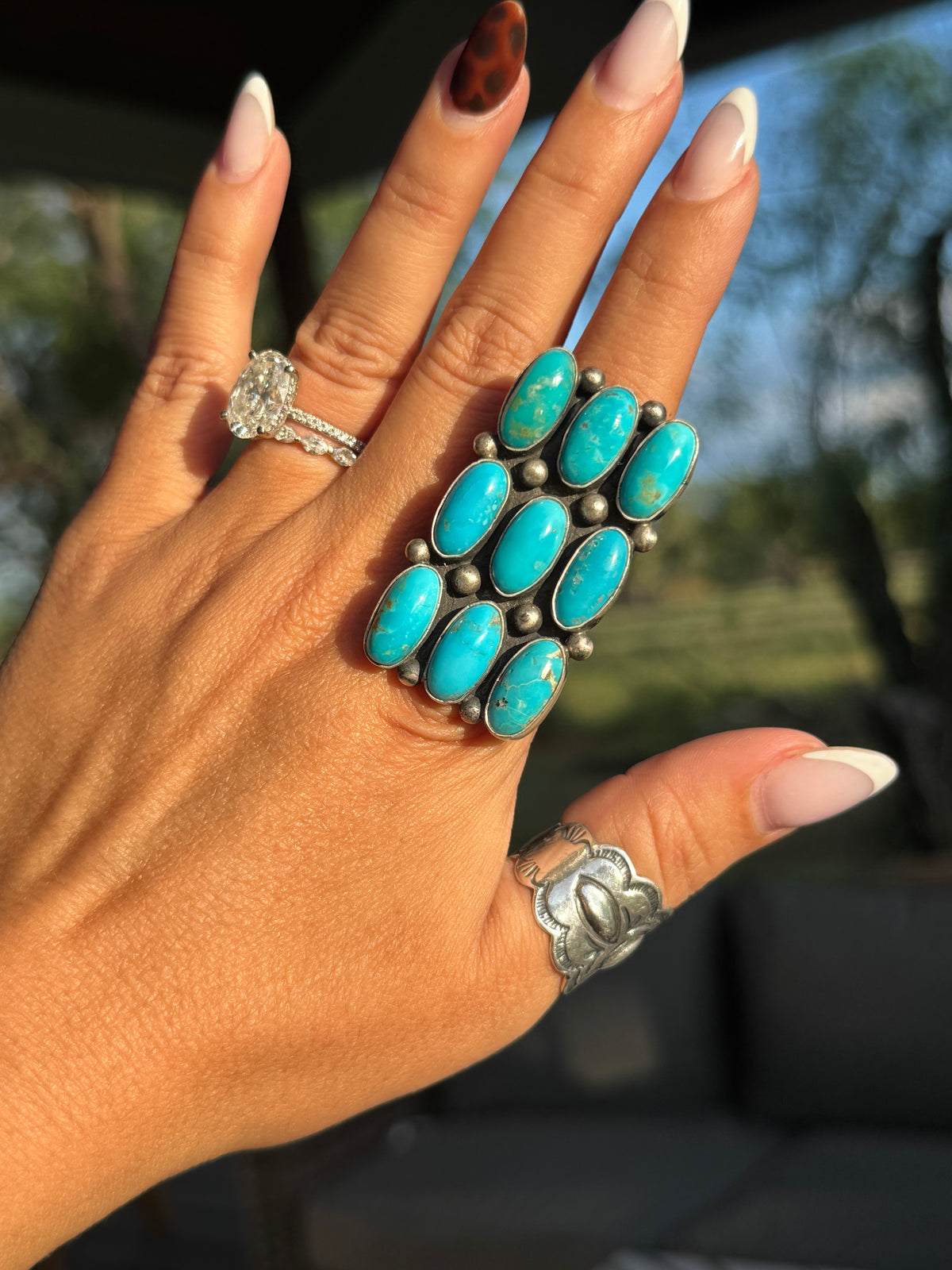 9 Stone Turquoise Ring, Deb Smith 9.5