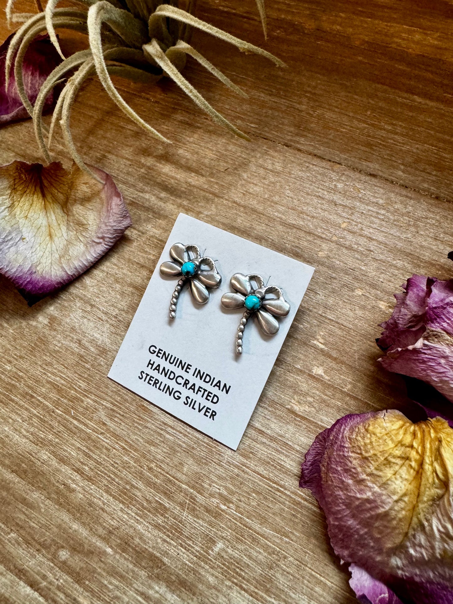 Dragonfly Earrings with Kingman Turquoise – Sterling Silver