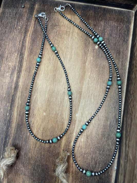 3mm graduated necklace with Turquoise 16”