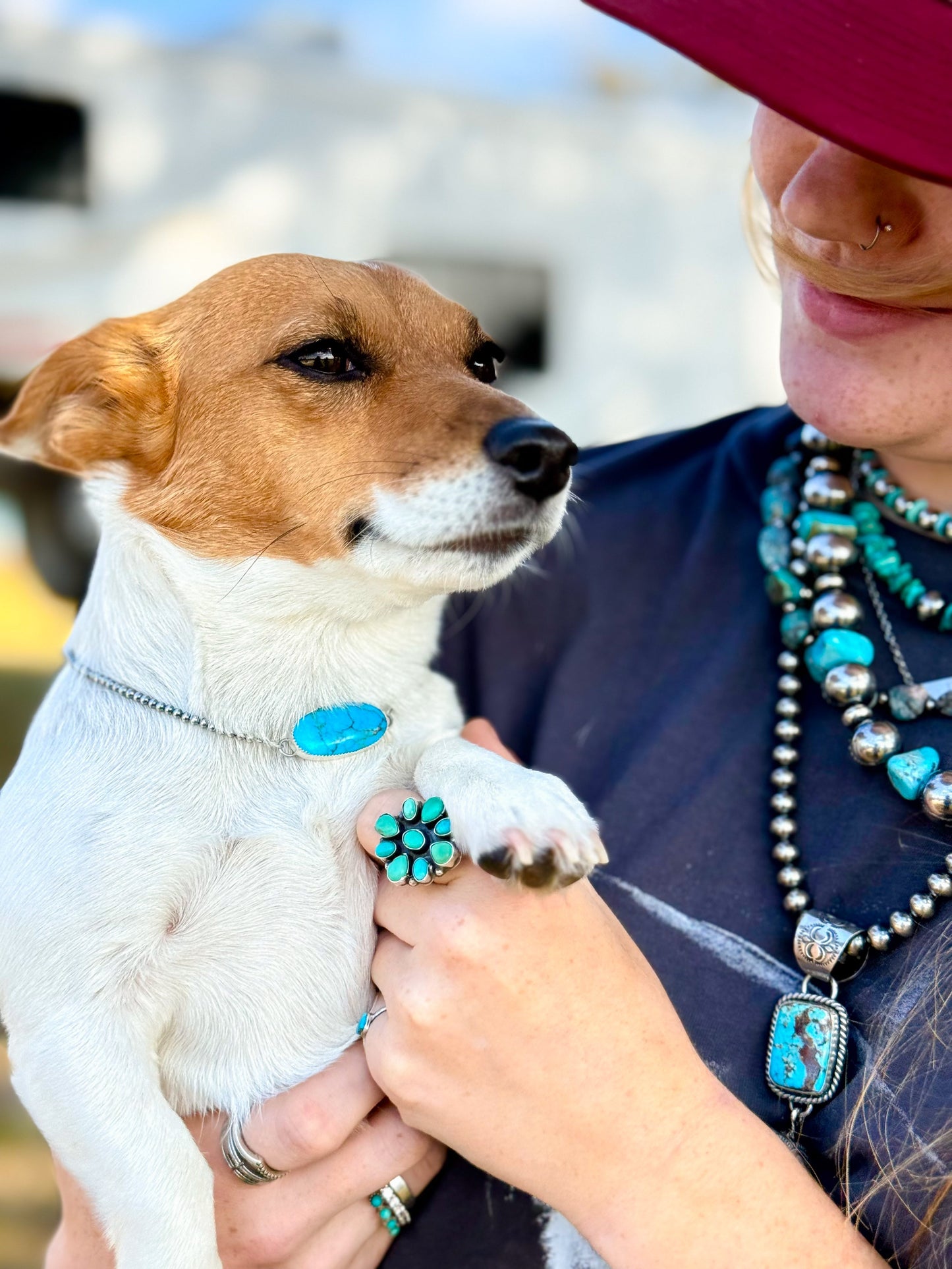 Sterling Silver Choker with Turquoise Pendant – 13”