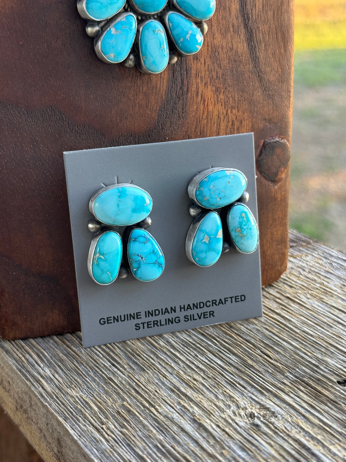 Blue ridge Turquoise 3 stone Stud Earrings, Debra Smith
