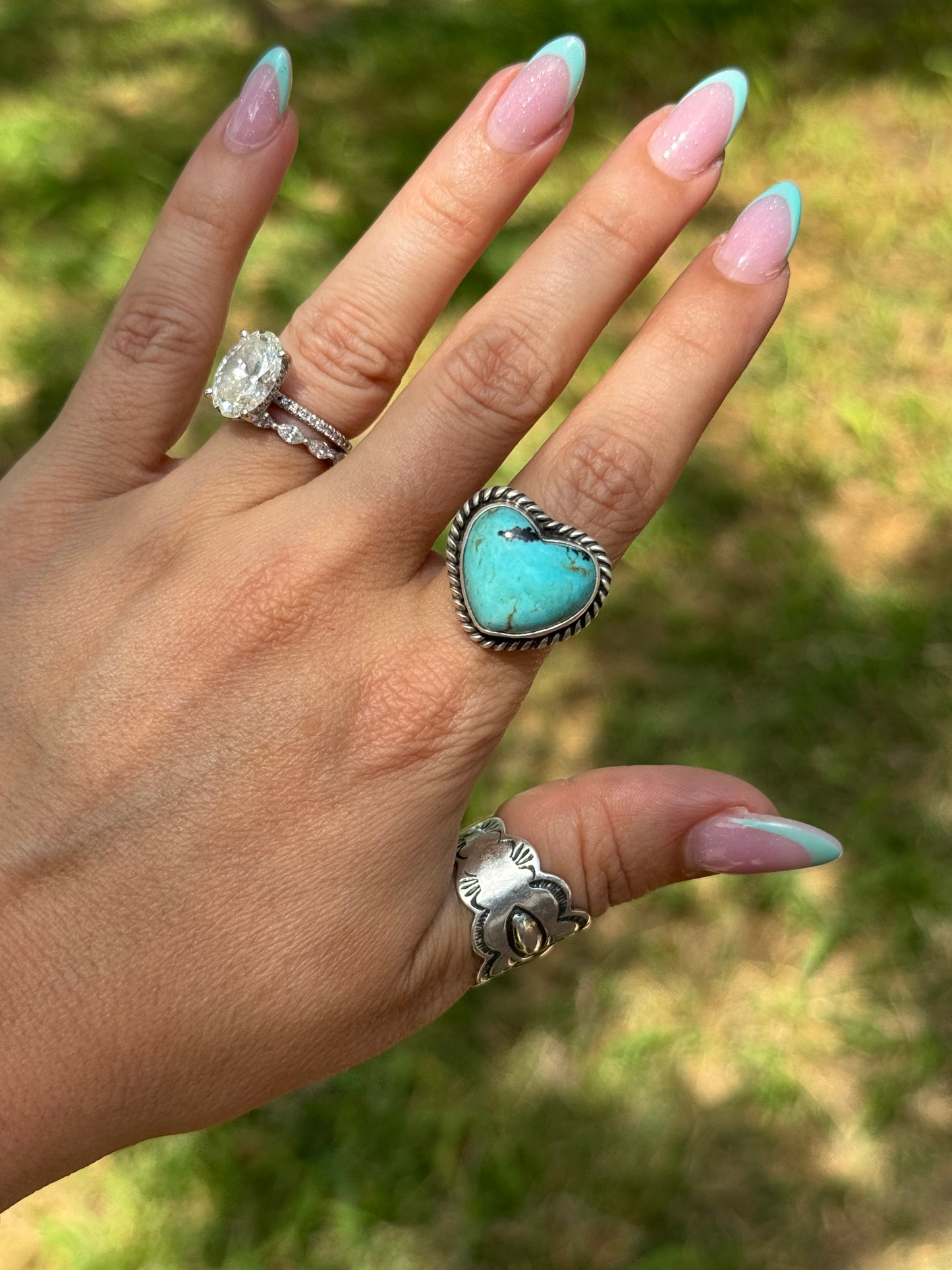 Turquoise Heart Adj Sterling Silver Navajo Ring by Dixon