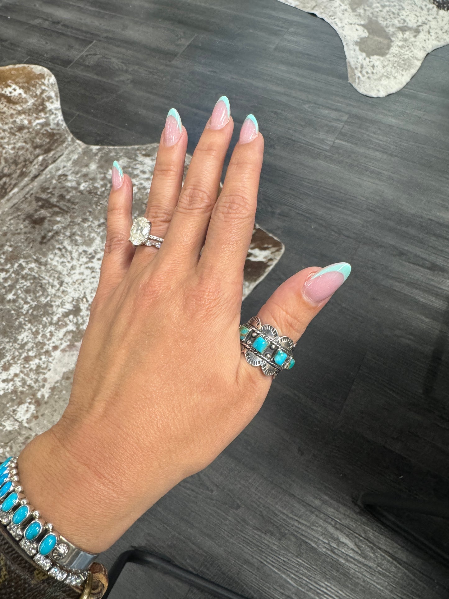 Turquoise Square Scalloped Cigar band Ring