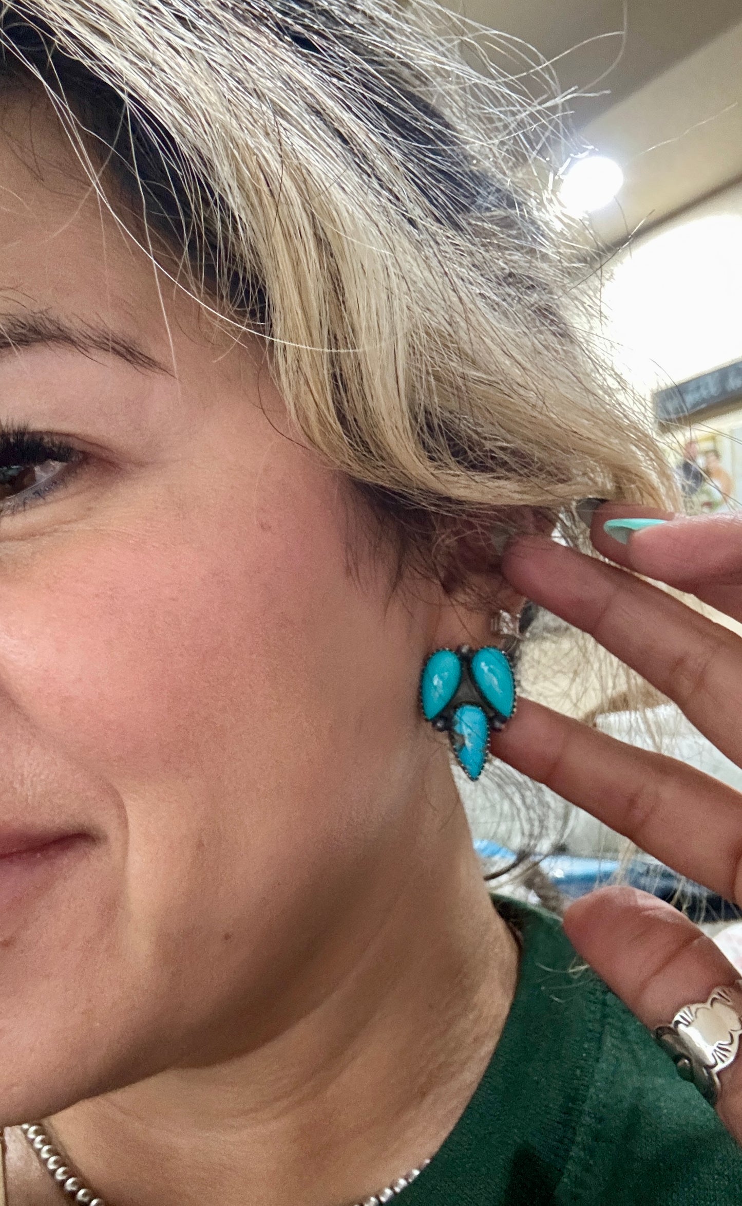 Turquoise 1" Teardrop earrings by Debra Smith