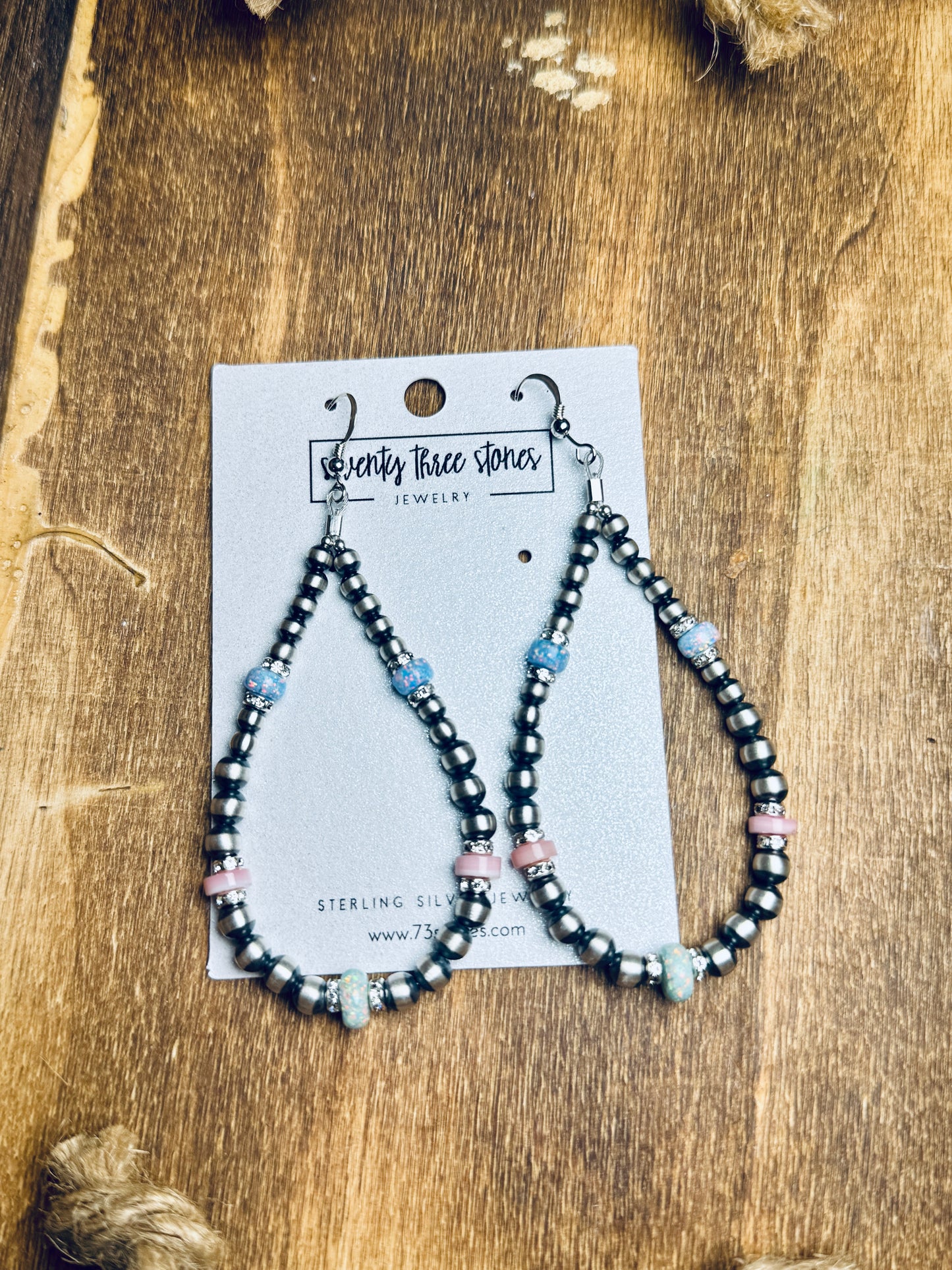 5mm pink conch, blue and green opal teardrop earrings