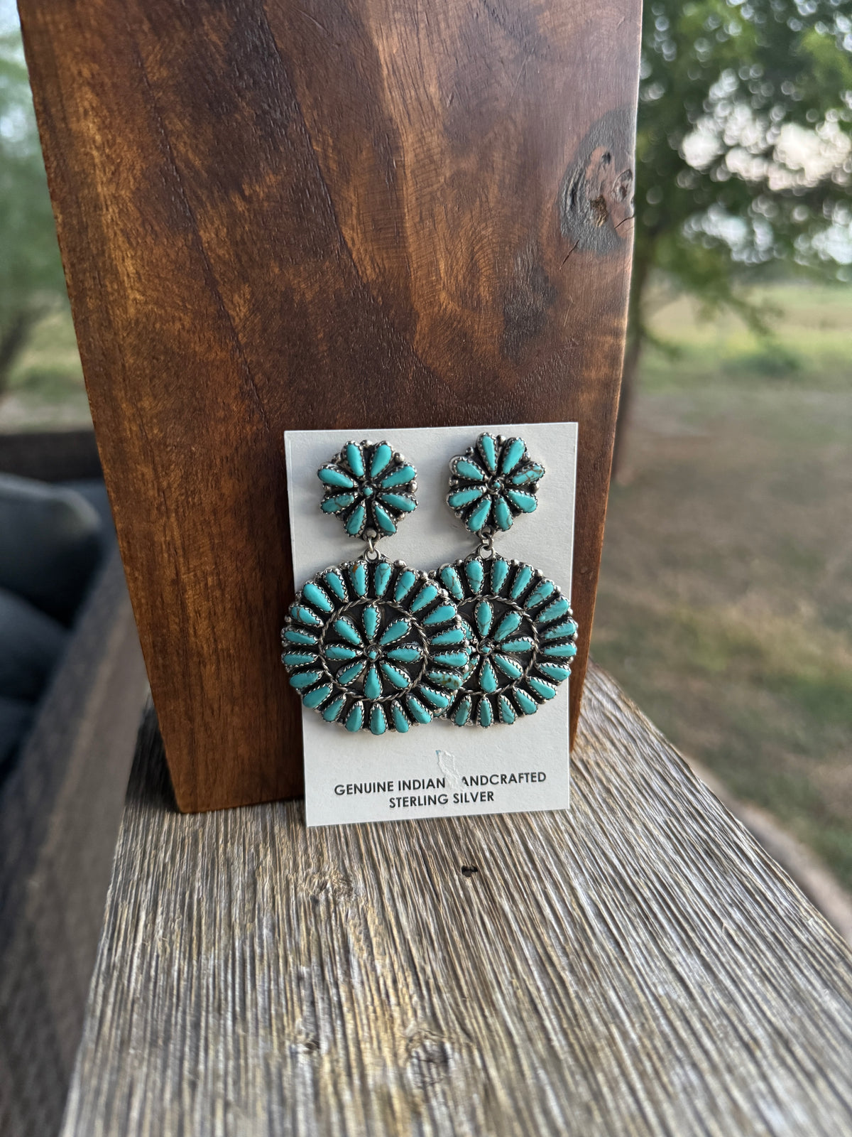 Kingman, Zuni Double Cluster Dangle Earrings
