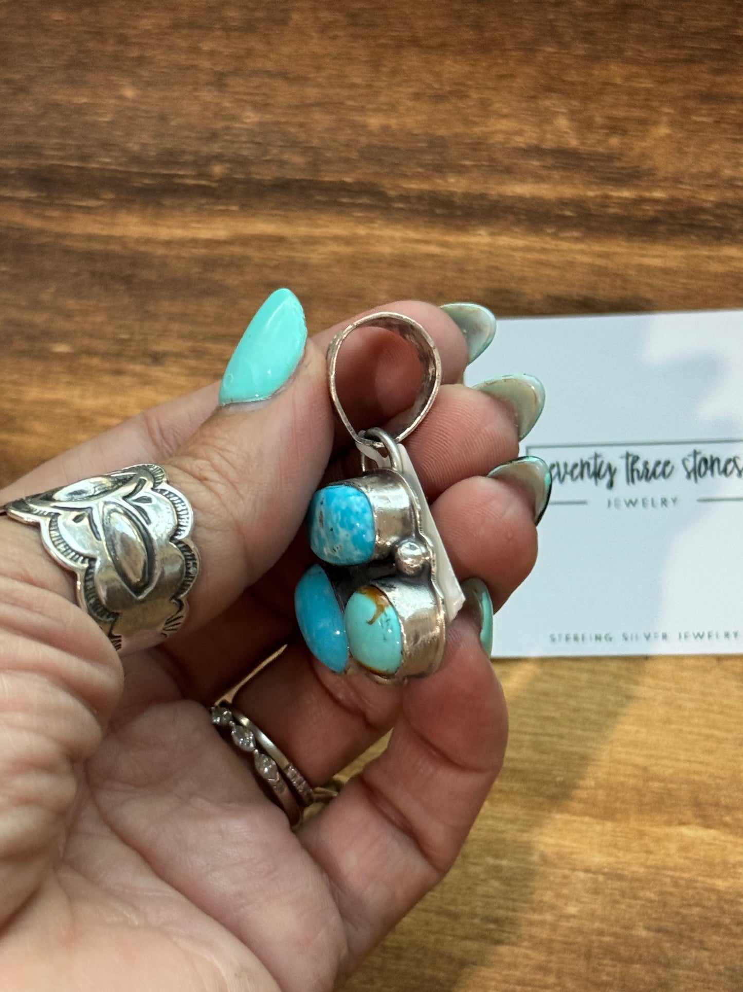 Turquoise Sampler 3 stone Pendant 1.5"