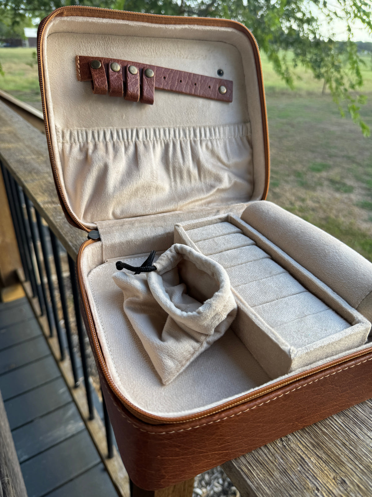 Brown Leather Jewelry Case Square