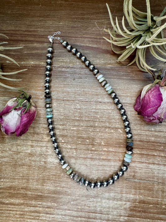 Peruvian Opal & Sterling Silver Pearl Necklace – 8mm – Handmade by The Bijoux FAB – 18"